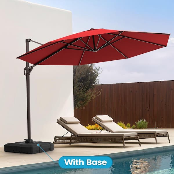 Crestlive Products 11 ft. Octagon Round 360° Rotation Cantilever Tilt Patio Umbrella in Red with 220 lbs. HDPE Base