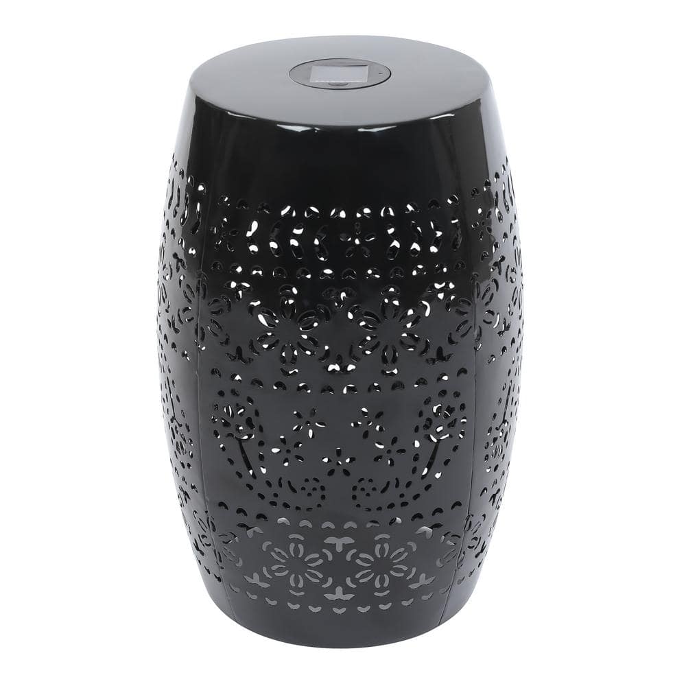 Black Iron Cylinder Outdoor Solar Side Table