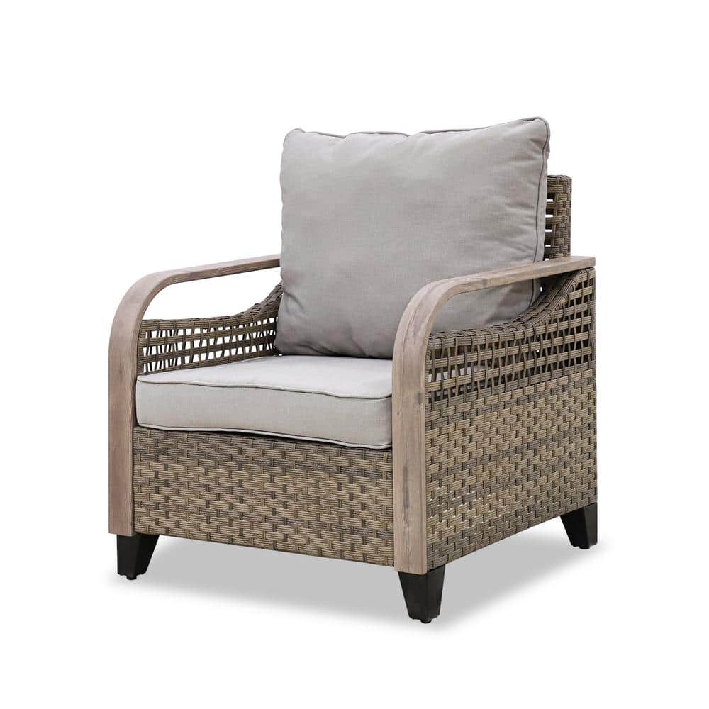 Gray Wicker and Steel Patio Armchair with Cushions