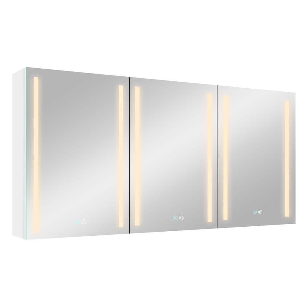 60 in. W x 30 in. H Rectangular White Aluminum LED Lighted Anti-Fog Medicin