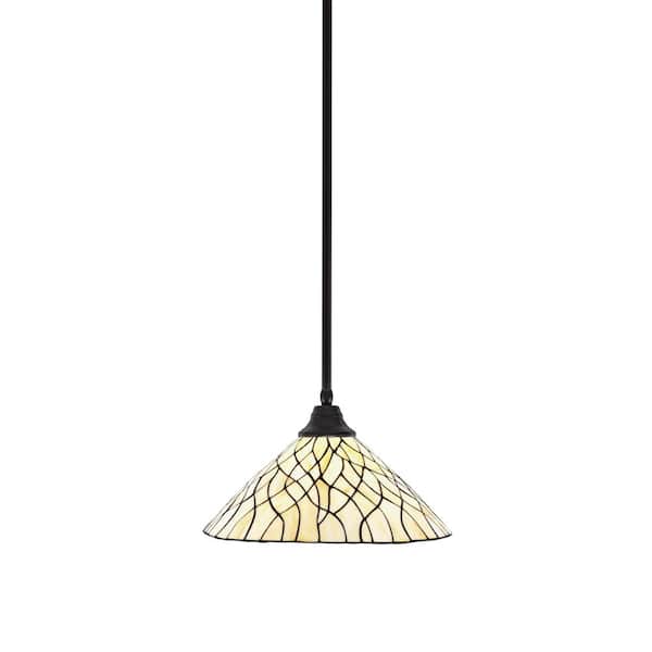 Unbranded Sparta 100-Watt 1-Light Espresso Stem Pendant Light with Sandhill Art Glass and Light Bulb Not Included