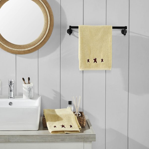 VHC Brands Burgundy Prim Stars Soybean Creme 100% Cotton Hand Towel (Set of 2)