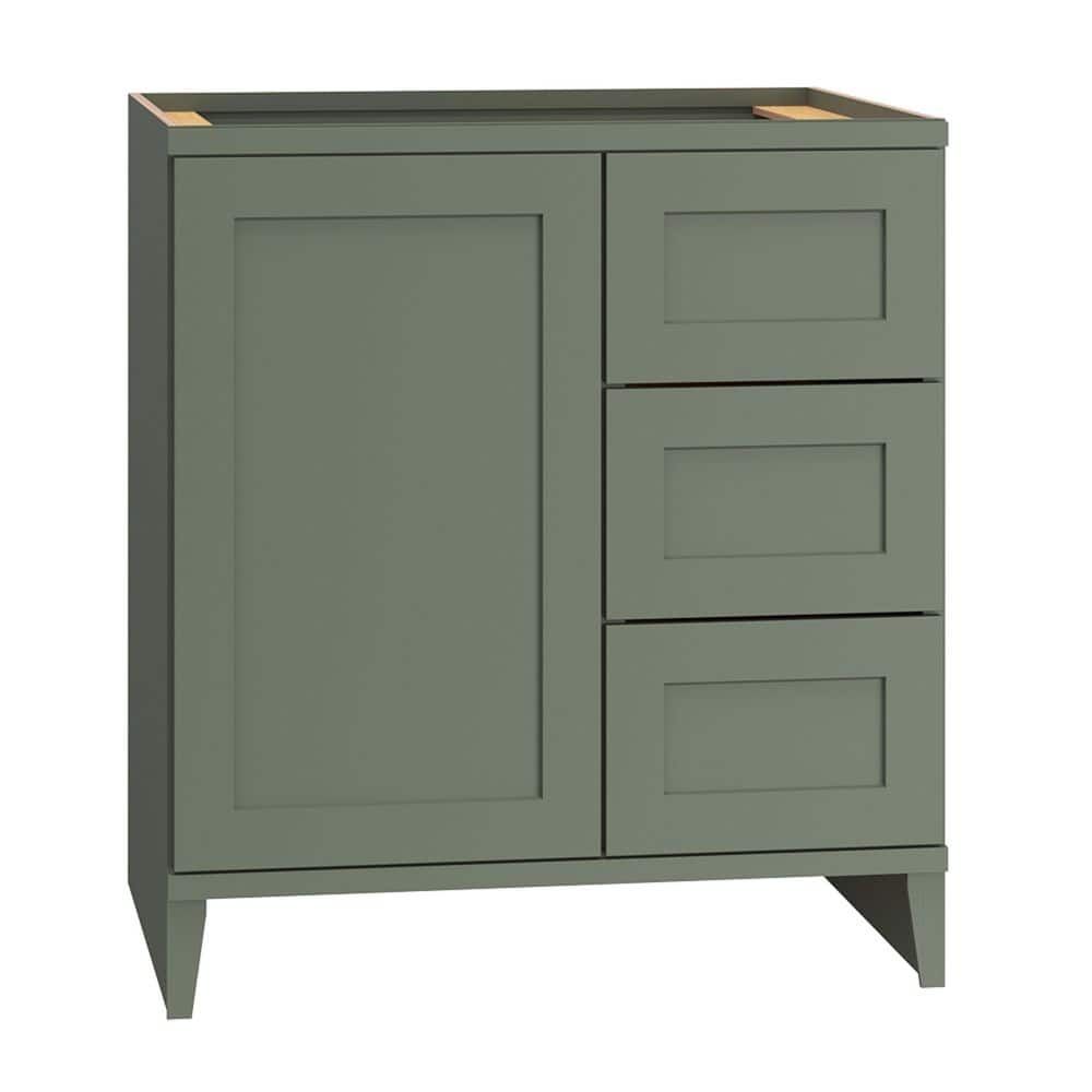 QuickShip Cottage 30 in. W x 21 in. D x 34.5 in. H Assembled Bath Sink Base Cabinet in Conifer with 3-Drawers (Right)