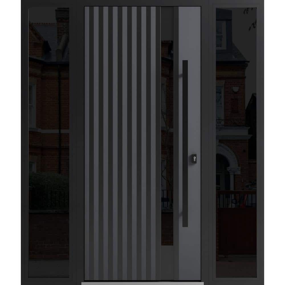 0144 60 in. x 80 in. Left-hand/Inswing 2 Sidelight Tinted Glass Grey Steel Prehung Front Door with Hardware price history on PriceWatchPro
