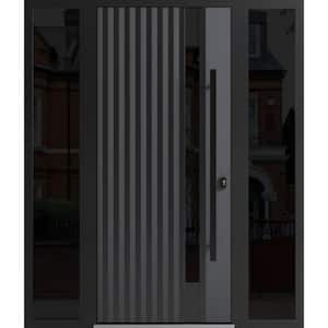 0144 60 in. x 80 in. Left-hand/Inswing 2 Sidelight Tinted Glass Grey Steel Prehung Front Door with Hardware