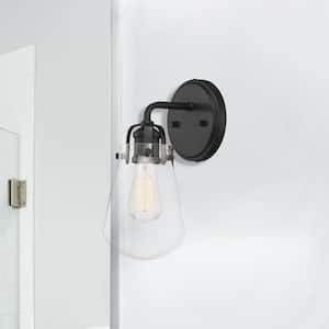 Elliott 5 in. 1-Light Matte Black Industrial Wall Sconce with Clear Glass Shade for Living Rooms