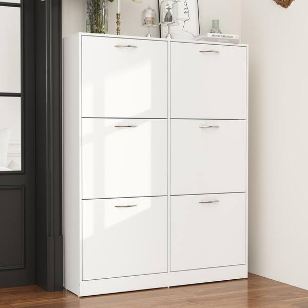 FUFU&GAGA 23.6 in. W x 70.9 in. H 24-Pair White Wood 2-Door Shoe Storage  Cabinet with Wheels KF200174-01 - The Home Depot