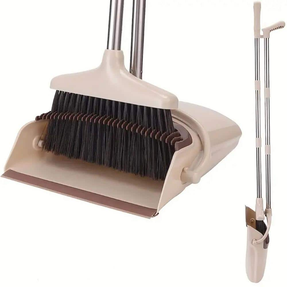 Wellco 49.6 in. Khaki Stand Up Folding Broom and Dustpan