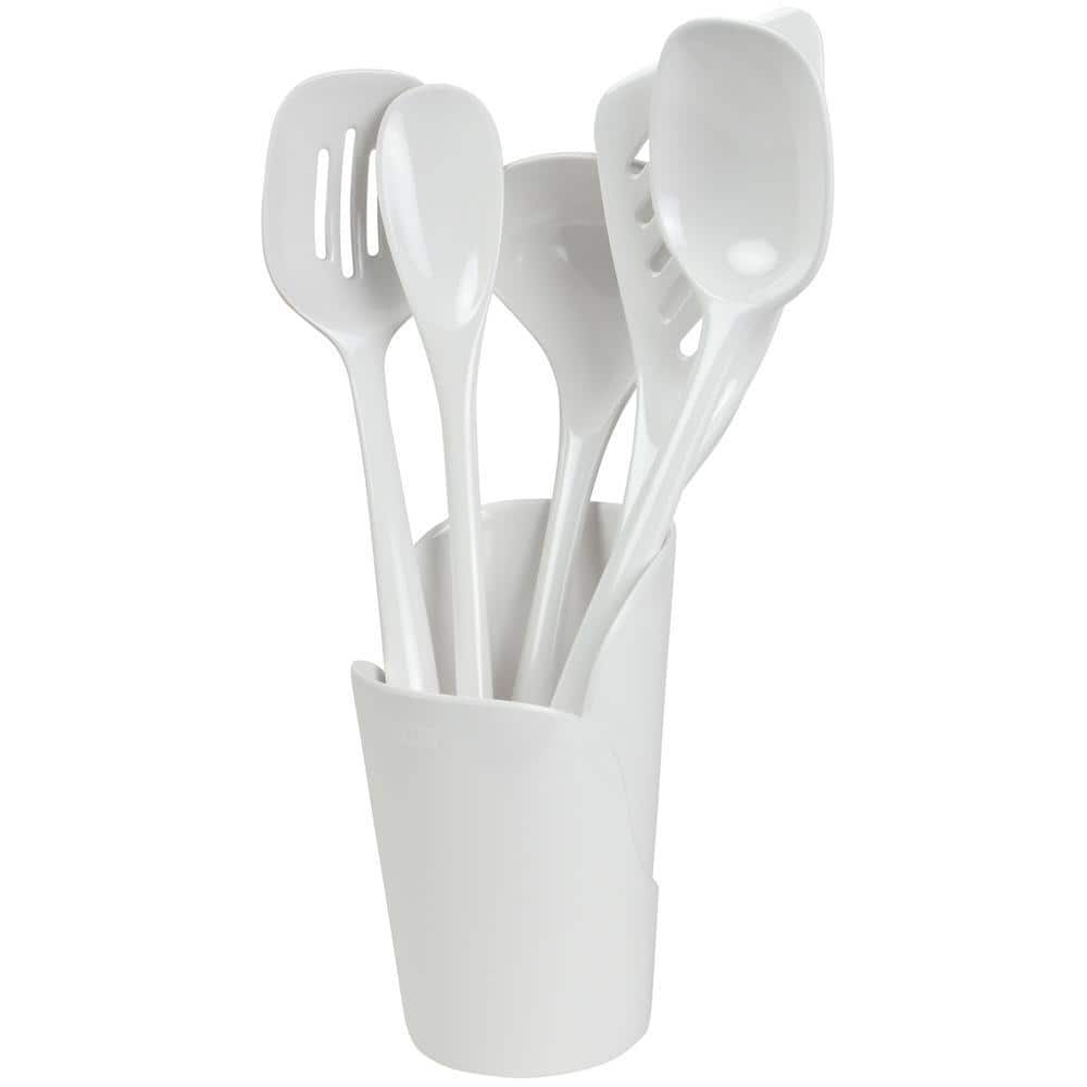 Hutzler Melamine White Utensils and Crock (Set of 6) 3106-5WH