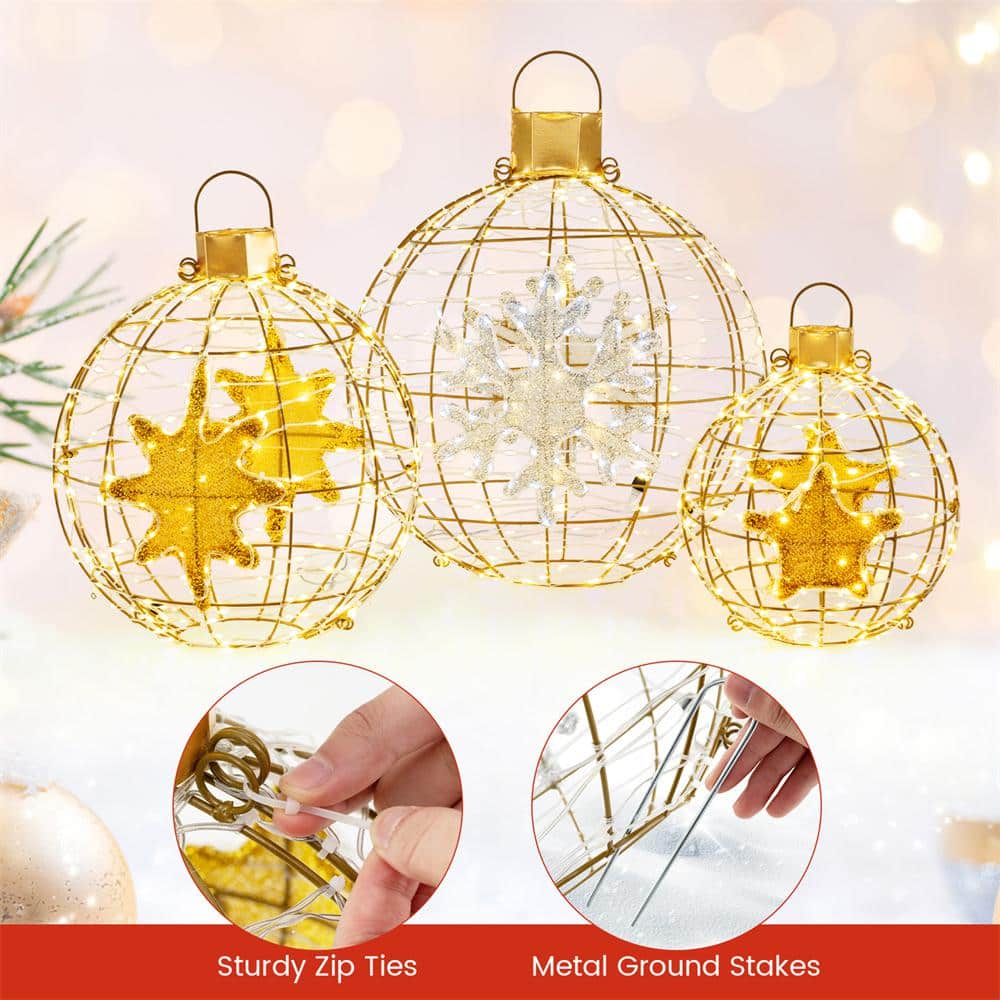 Gold Pre-Lit Christmas Lantern Balls with LED Lights, Set of 3