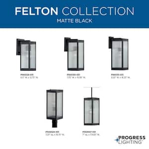 Felton Collection 1-Light Matte Black Clear Ribbed Glass Craftsman Outdoor Medium Wall Lantern Light