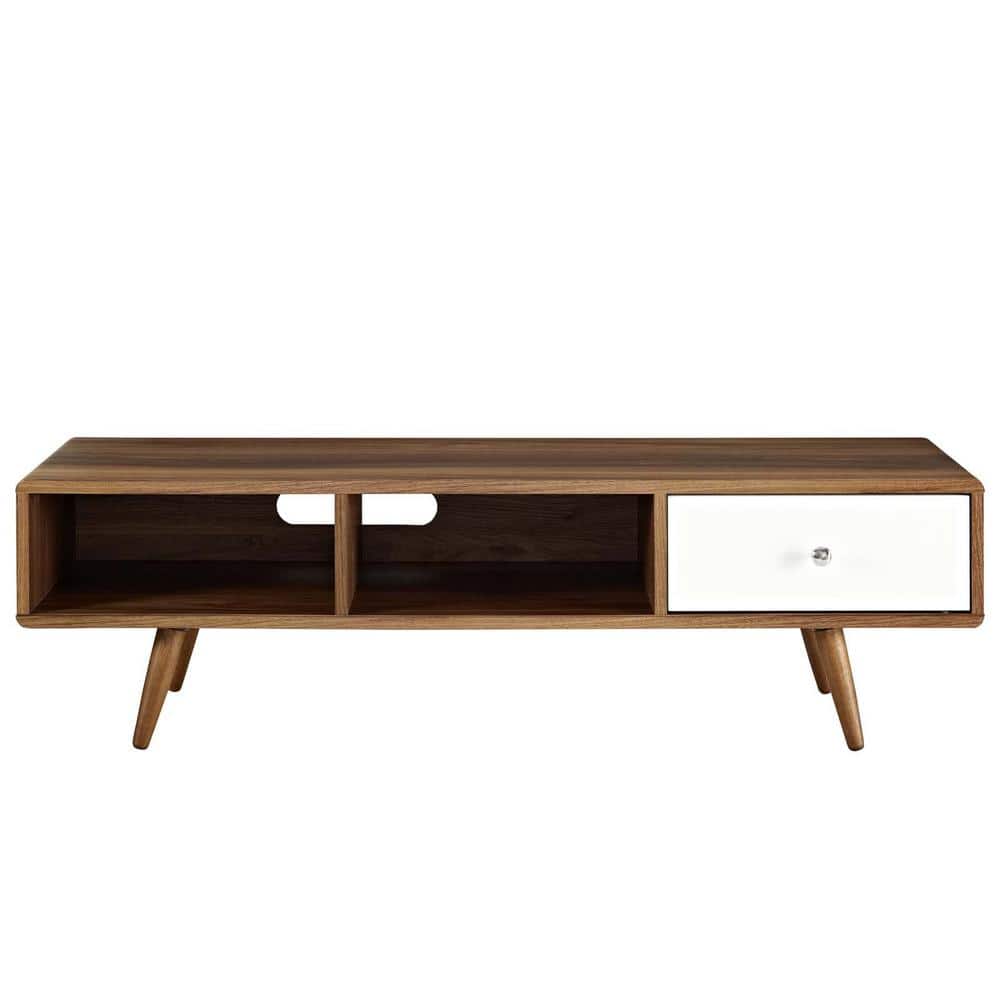 MODWAY Transmit 55 in. Walnut and White Wood TV Stand with 1