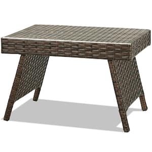 Brown Rectangle Wicker Outdoor Folding Side Table Coffee Table