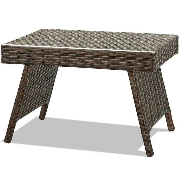 Costway Brown Rectangle Wicker Outdoor Folding Side Table Coffee Table  HW63889