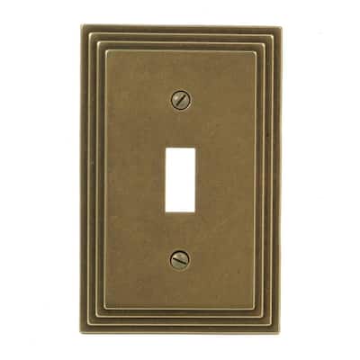 Tiered 1 Gang Toggle Metal Wall Plate - Rustic Brass