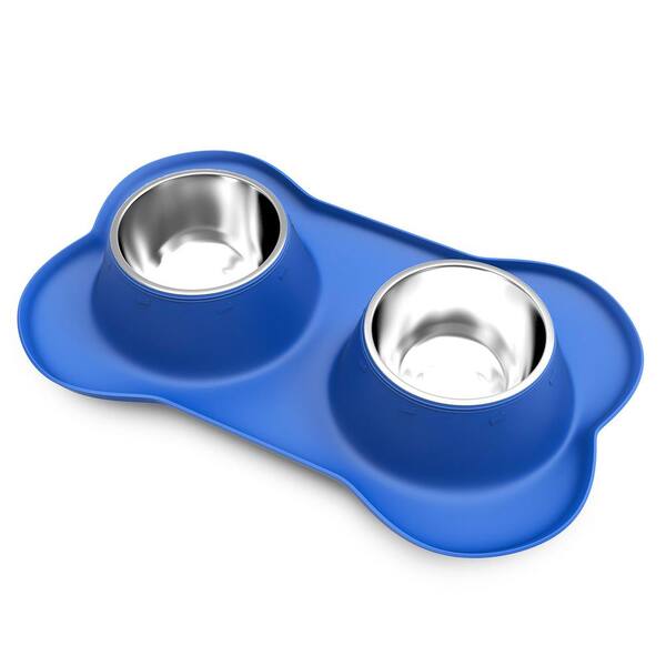 Petmaker Stainless Steel Pet Bowls with Non-Slip Silicone Tray in Blue (Set of 2)