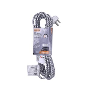 12 ft. 16/2 Light Duty Indoor Braided Tight Space Extension Cord, Grey/White