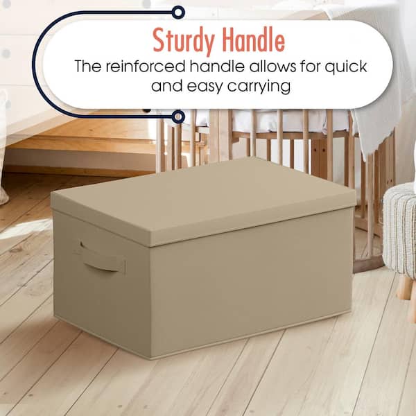 Ornavo Home Foldable Large Storage Bin with Handles and Lid - Set of 3 - Beige