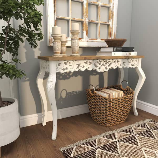 Litton Lane 46 in. White Extra Large Rectangle Wood Intricately