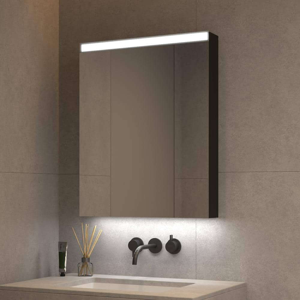 24 in. W x 30 in. H Black Rectangular Aluminum LED Medicine Cabinet with Mi