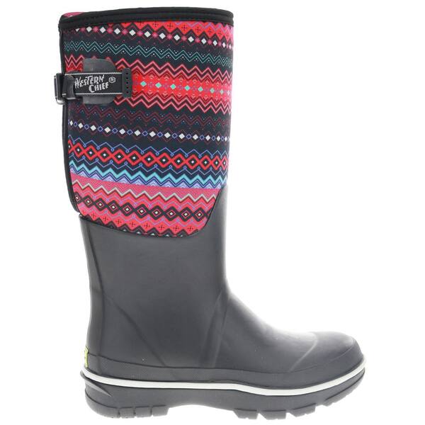 WESTERN CHIEF Women's Fair Isle Vari Fit Polarprene Tall Rubber Boot - Black Size 8
