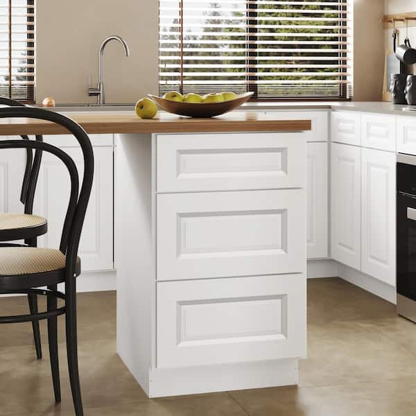 Hausvita 21 in. W x 24 in. D x 34.5 in. H in Traditional White Plywood Ready to Assemble Kitchen Base Cabinet with 3 Drawers