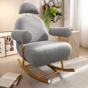 Modern Sherpa Fabric Nursery Leisure Sofa Chair Accent Rocker Glider Chair with Gold Metal Frame for Baby and Kids, Gray