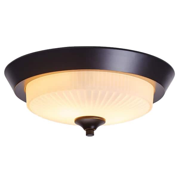 aiwen 13 in. 2-Light Modern Black Flush Mount Ceiling Light Metal Frame White Glass Shade