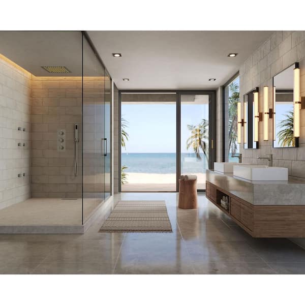 12 in. Thermostatic LED Ceiling Mount Square 3-Handle 3-Spray Shower Faucet 2.5 GPM with Body Spray in Brushed Nickel