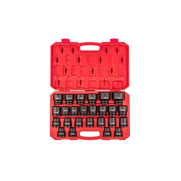 3/4 in. Drive 6-Point Impact Socket Set with Case, 25-Piece (17-50 mm, Common Sizes)