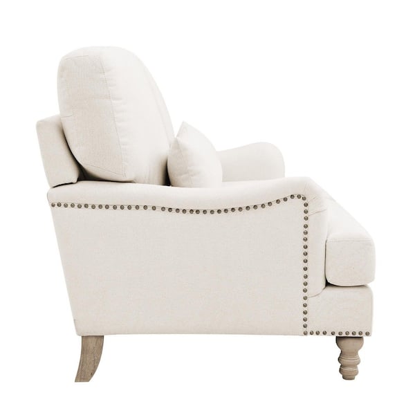 Yero 56 in. Round Arm Fabric Rectangle Mid-Century Upholstered Loveseat Solid Wood Frame Sofa with Pillow in. Ivory