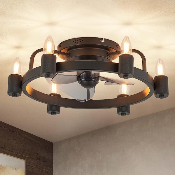 EAQUIL 20 in Indoor Black Small Ceiling Fan with Light Wagon Light for Farmhouse Bedroom