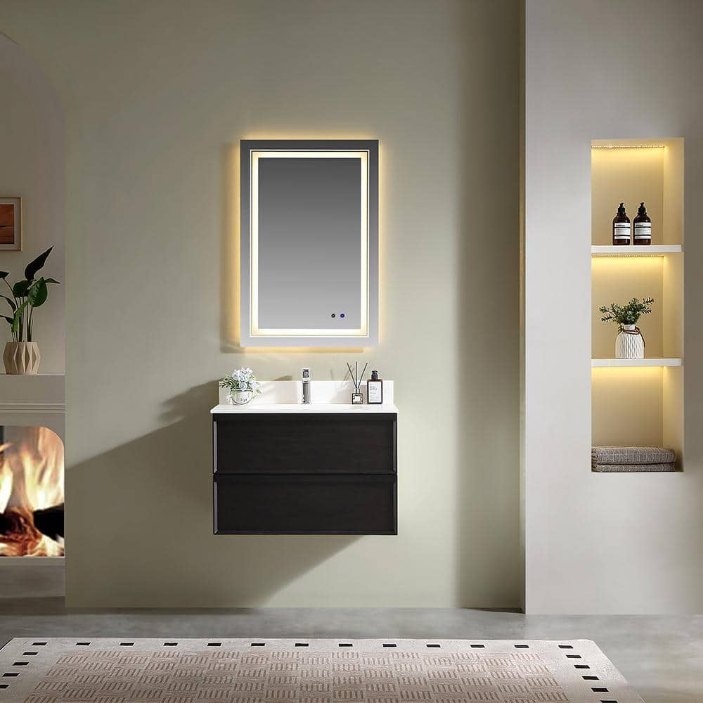 Wenloriva 30 in. Single Sink Floating Black Bath Vanity with White Solid Surface Top Pre-Assembled price history on PriceWatchPro