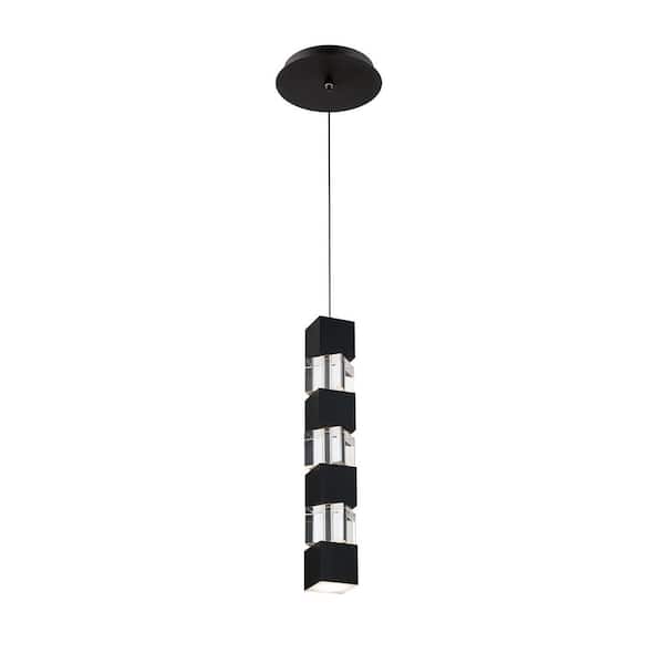 Super Star 14 in. 1-Light Black Integrated LED Pendant Light with K5 Glass Shade Selectable 4CCT 2700K-3000K-3500K-4000K