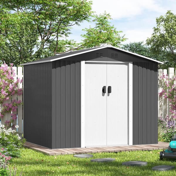 JAXPETY 8 ft. W x 6 ft. D Outdoor Storage Shed Metal Tool Sheds