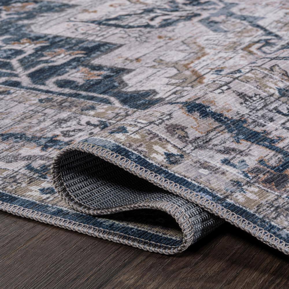 Didim Boho Navy and Light Gray 5x8 Washable Area Rug