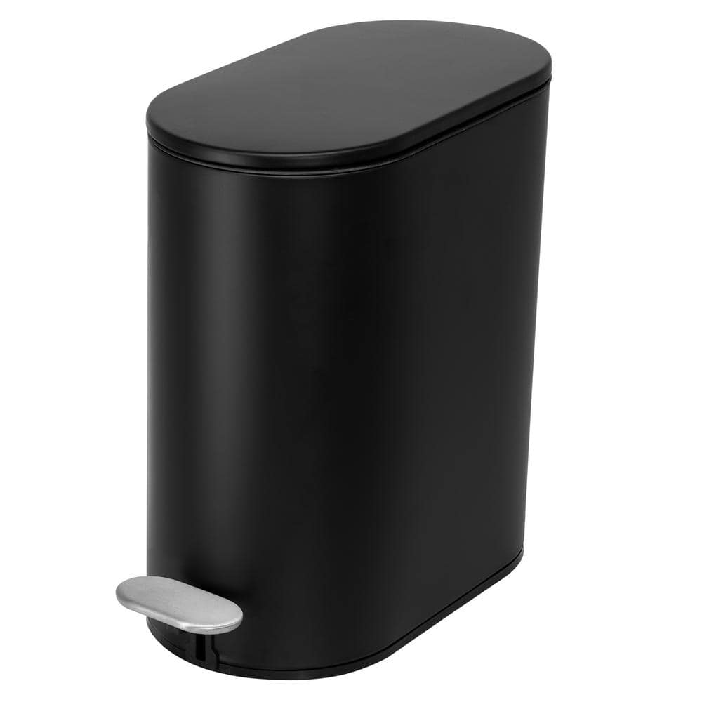Matte Black Oval Soft-Close Stainless Steel Bathroom Trash Can