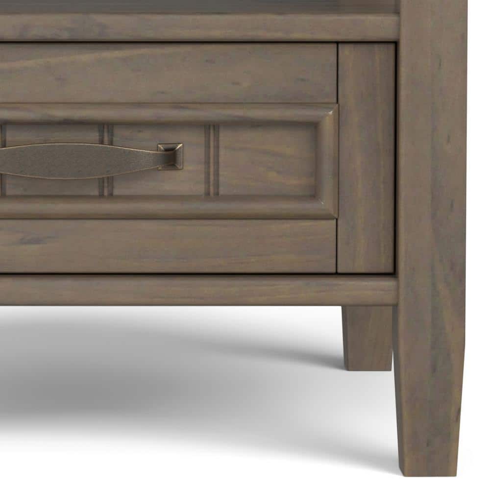 Smoky Brown Solid Wood Rectangular End Table with Drawer