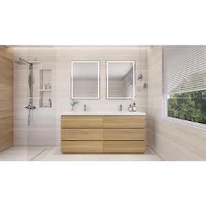 Angeles 72 in. W Vanity in White Oak with Reinforced Acrylic Vanity Top in White with White Basin