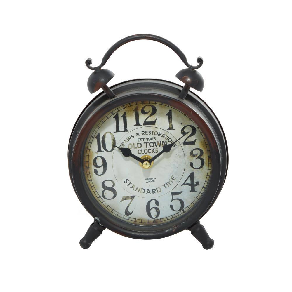 Vintage Brown Iron Clock with Decorative Bells