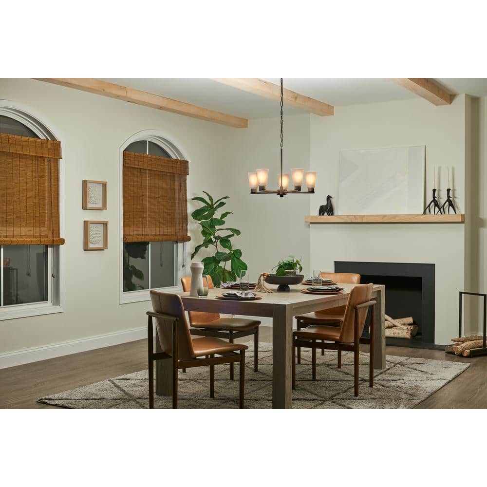 Stamos 24" Olde Bronze 5-Light Chandelier with Satin Etched Glass Shades
