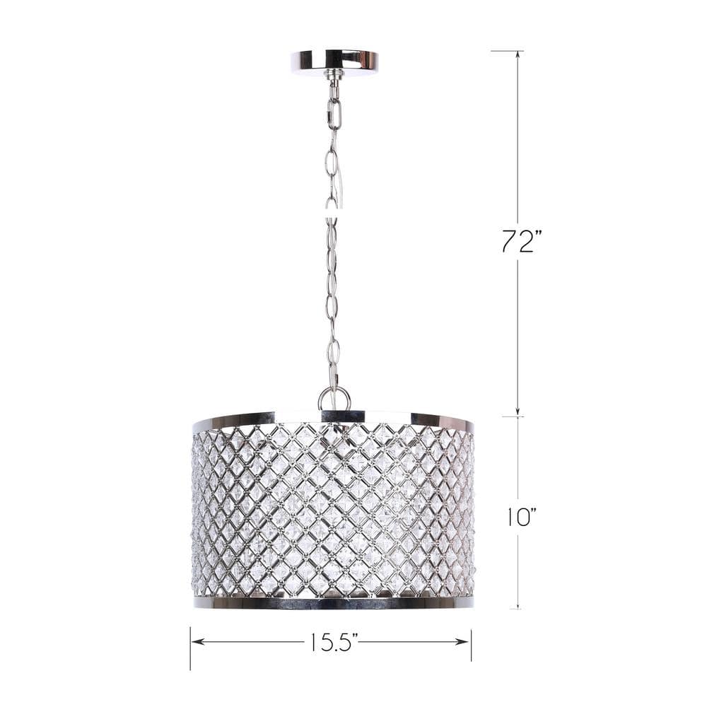Polished Nickel Drum Pendant with Diamond Crystal Accents