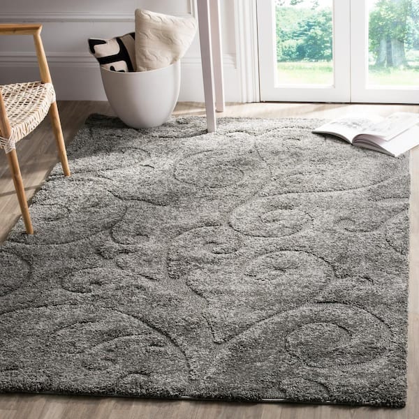 Florida Shag Gray 7 ft. x 7 ft. Square Floral Area Rug