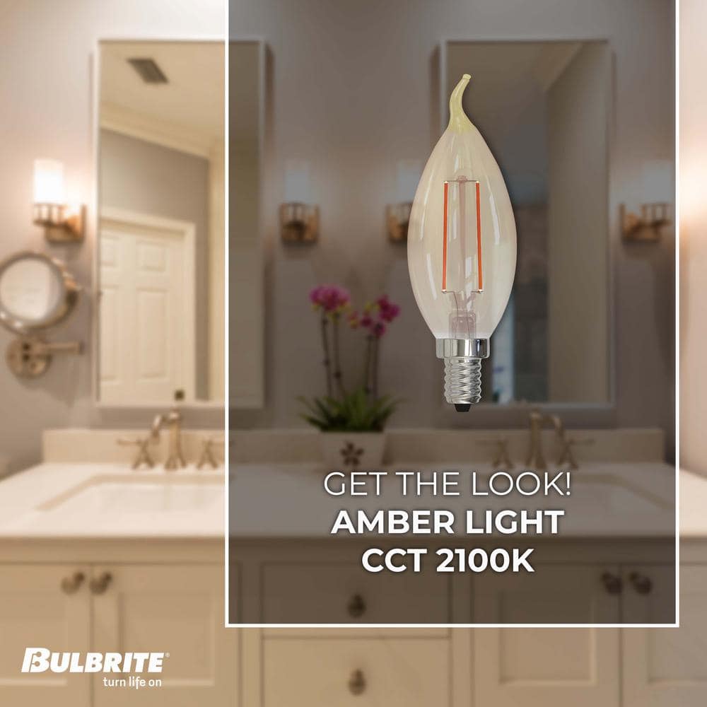 Amber Dimmable LED Filament CA10 Edison Bulbs, Pack of 4
