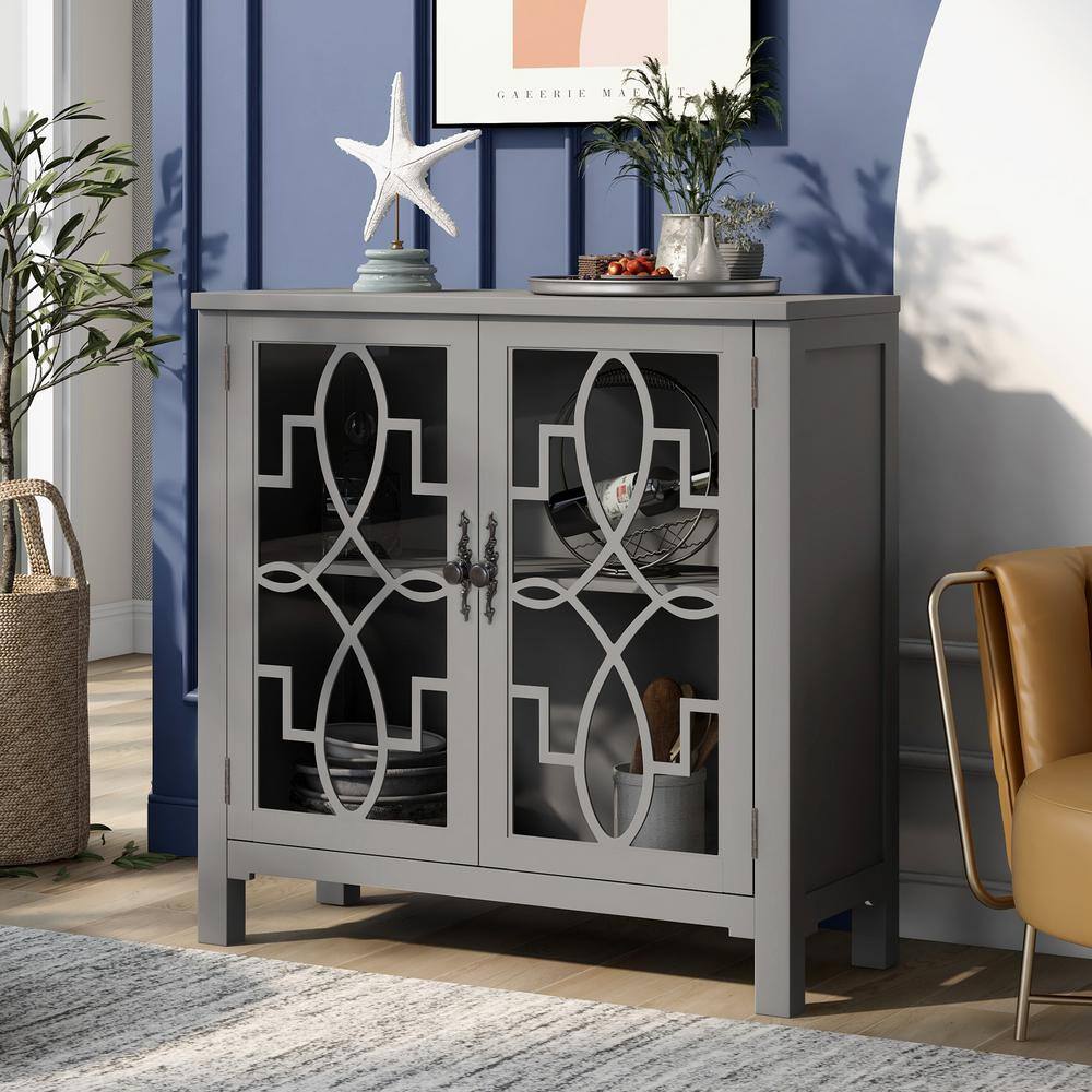 GODEER Gray Accent Buffet Sideboard Storage Cabinet with Doors and ...