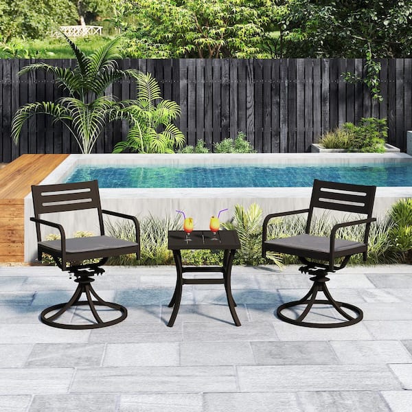 3-Piece Metal Square Outdoor Bistro Set with Cushions