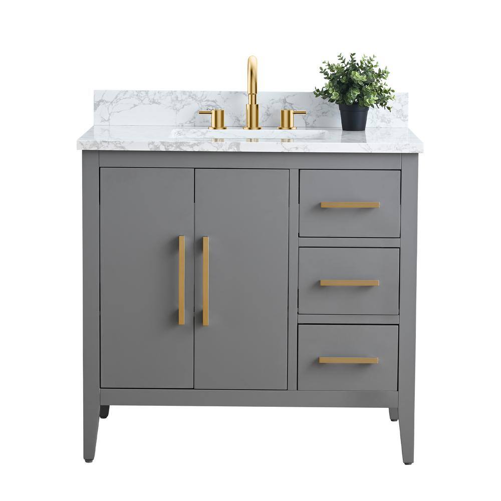 Cashmere Gray Poplar Wood Single Sink Bathroom Vanity with Engineered Marble Top