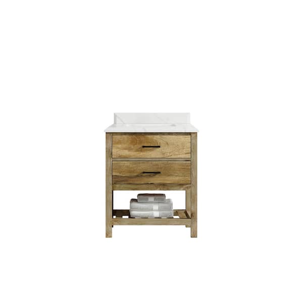Willow Collections Parker Mango 30 in. W x 22 in. D x 36 in. H Single Sink Bath Vanity in Natural Mango with Cove Edge Calacatta Quartz Top