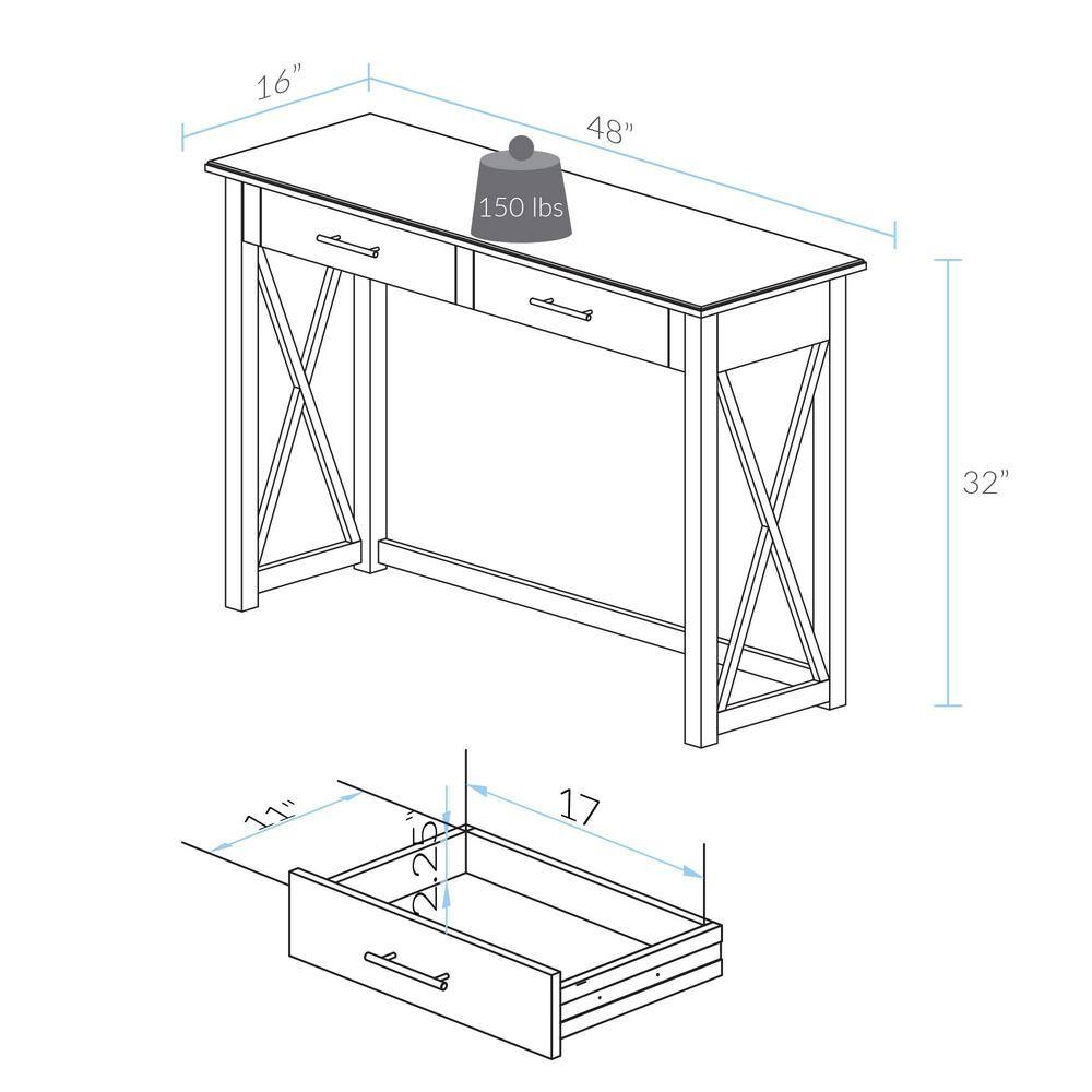 Bay View Black Solid Wood Console Table with Storage Drawers