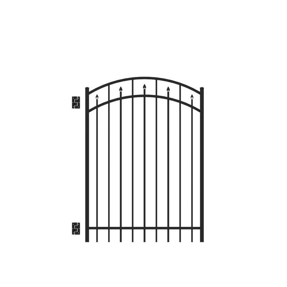 Barrette Outdoor Living Brilliance Standard-Duty 4 ft. W x 5 ft. H Black Aluminum Arched Pre-Assembled Fence Gate